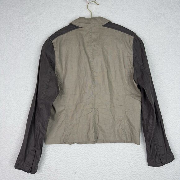 Eileen Fisher Coated Organic Linen Jacket Asymmetrical Zip Petite M Stone Moto - Picture 11 of 16